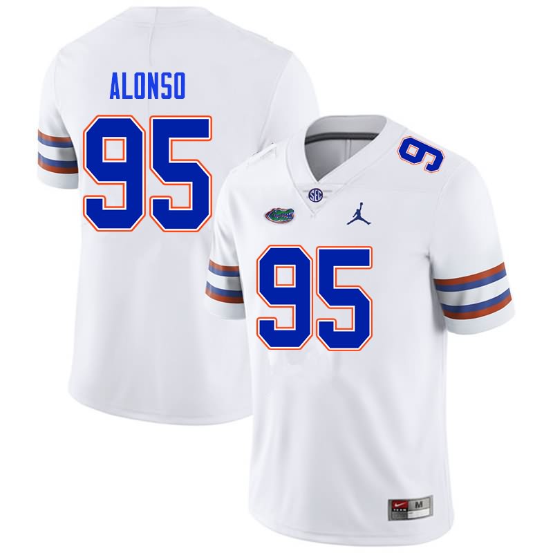 Men's NCAA Florida Gators Lucas Alonso #95 Stitched Authentic Nike White College Football Jersey MSI1665NM